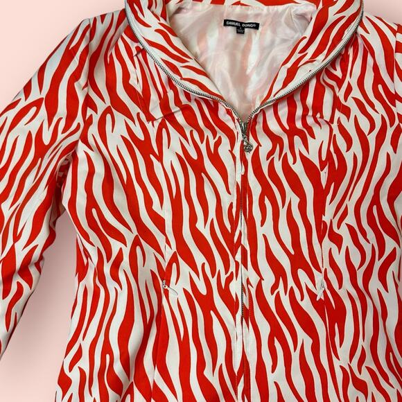 Samuel Dong Women’s Long Sleeve Zebra Pattern Zippered Jacket Small Orange White - Picture 2 of 6